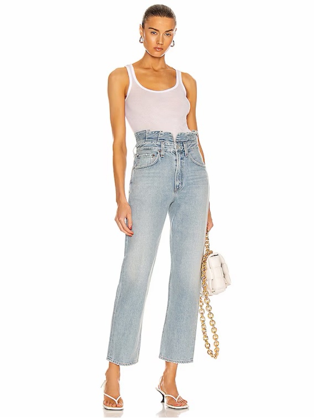 Agolde Lettuce Waist High-Rise Light Blue Paperbag Waist Jeans